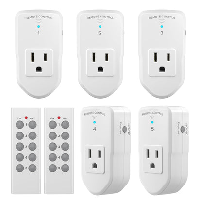 BN-LINK Wireless Remote Control Electrical Outlet Switch for Lights, Fans, Christmas Lights, Small Appliance, Long Range White 10A/1200W,2 Remote + 5 Outlet 🍁 All In One Marketplace Canada