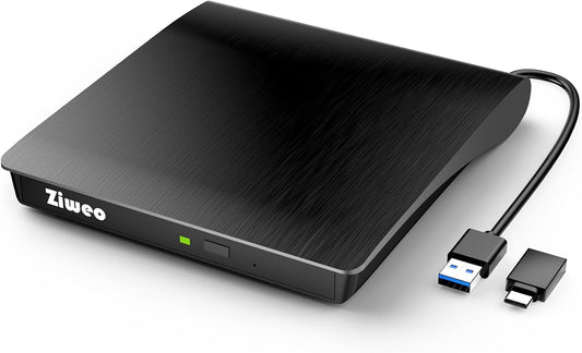 External CD DVD Drive, Portable USB 3.0 Type-C CD Burner CD +/-RW Drive DVD Player for ROM Rewriter Burner Compatible with Laptop Desktop PC Windows MacBook Linux Mac OS