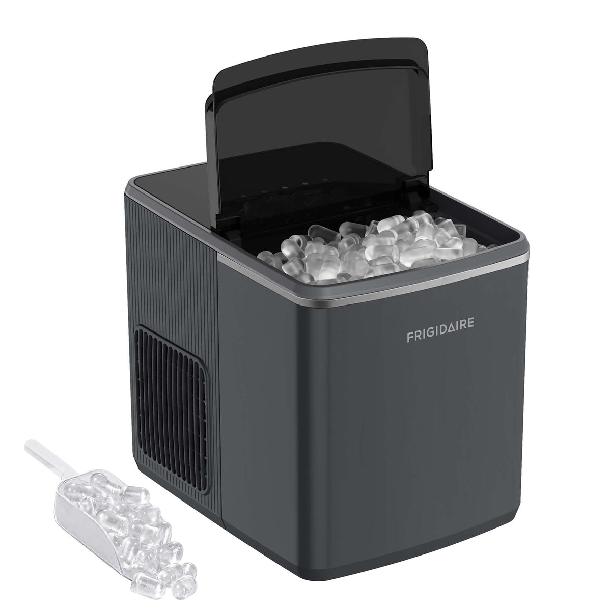 Frigidaire, Countertop Ice Maker, 26 lbs per Day – Fast Bullet Ice Making Machine with Touch Display, 9 Pieces in 7–15 Minutes, Portable Ice Machine for Home Kitchen, Office & RV, Grey