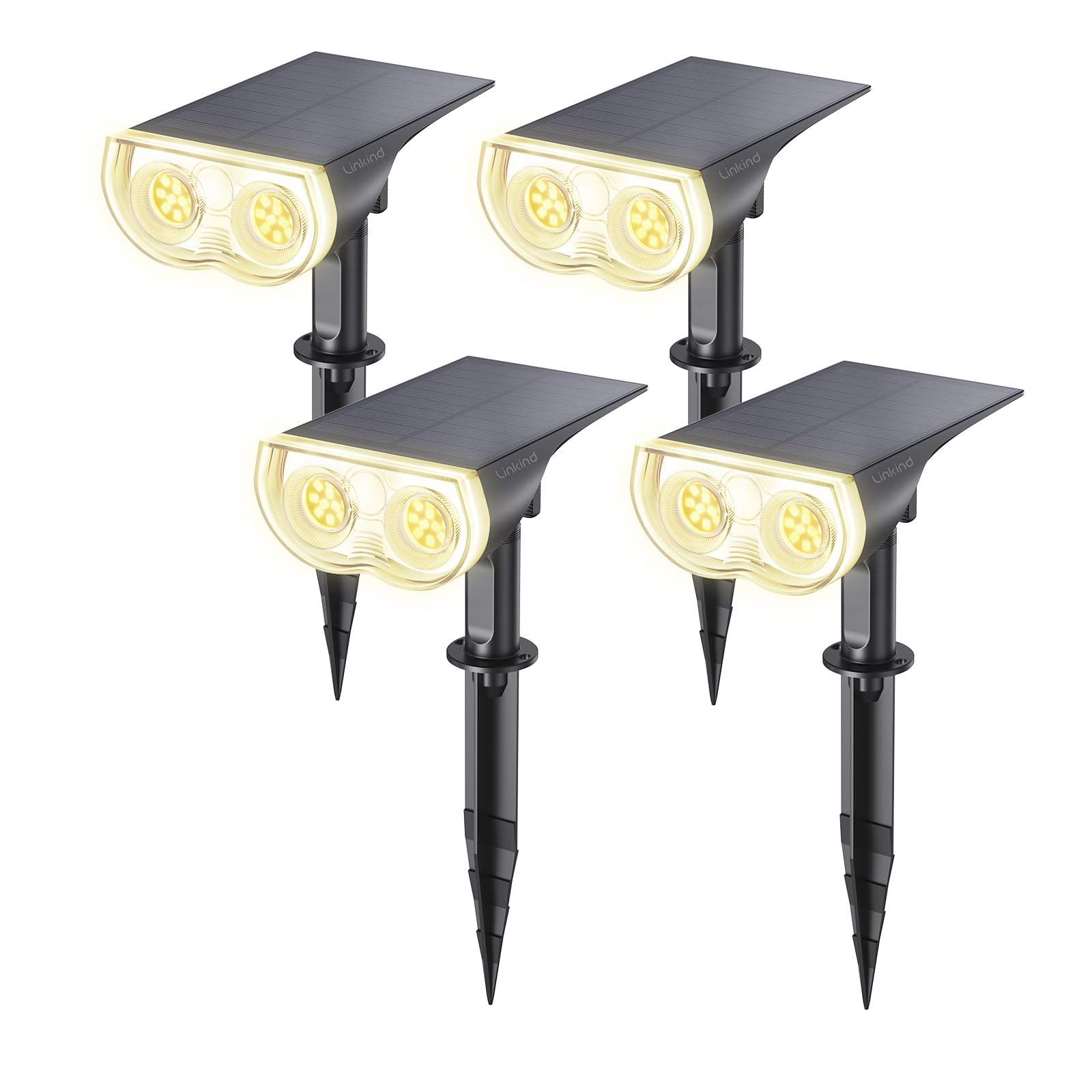 Linkind Solar Lights Outdoor Waterproof IP67, StarRay Dusk-to-Dawn Outdoor Solar Lights, 3 Lighting Modes Solar Spot Lights Outdoor for Garden, Yard, Landscape (Warm White, 4 Pack)