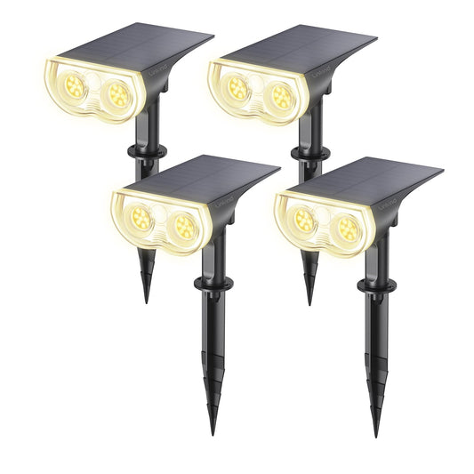 Linkind Solar Lights Outdoor Waterproof IP67, StarRay Dusk-to-Dawn Outdoor Solar Lights, 3 Lighting Modes Solar Spot Lights Outdoor for Garden, Yard, Landscape (Warm White, 4 Pack)