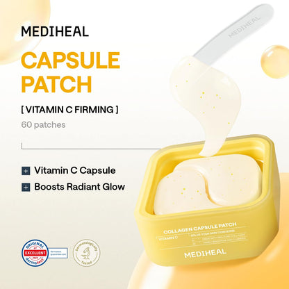 MEDIHEAL Collagen Vita Capsule Eye Patch – Korean Eye Mask for Dark Circles & Dark Spots, Vitamin C Hydrogel Under Eye Patches That Visibly Brighten, Plump & Even Skin Tone, 60 Count