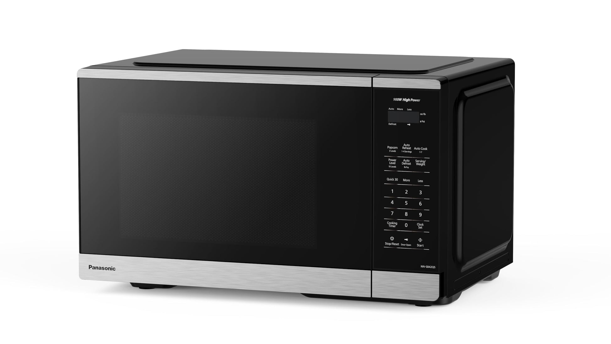 Panasonic NNSB42QSC Compact 900 W High Power Microwave Oven, 7 Auto Cook Menus, 0.9 cft. Interior Capacity, Child Lock, Stainless Steel, Black Panasonic