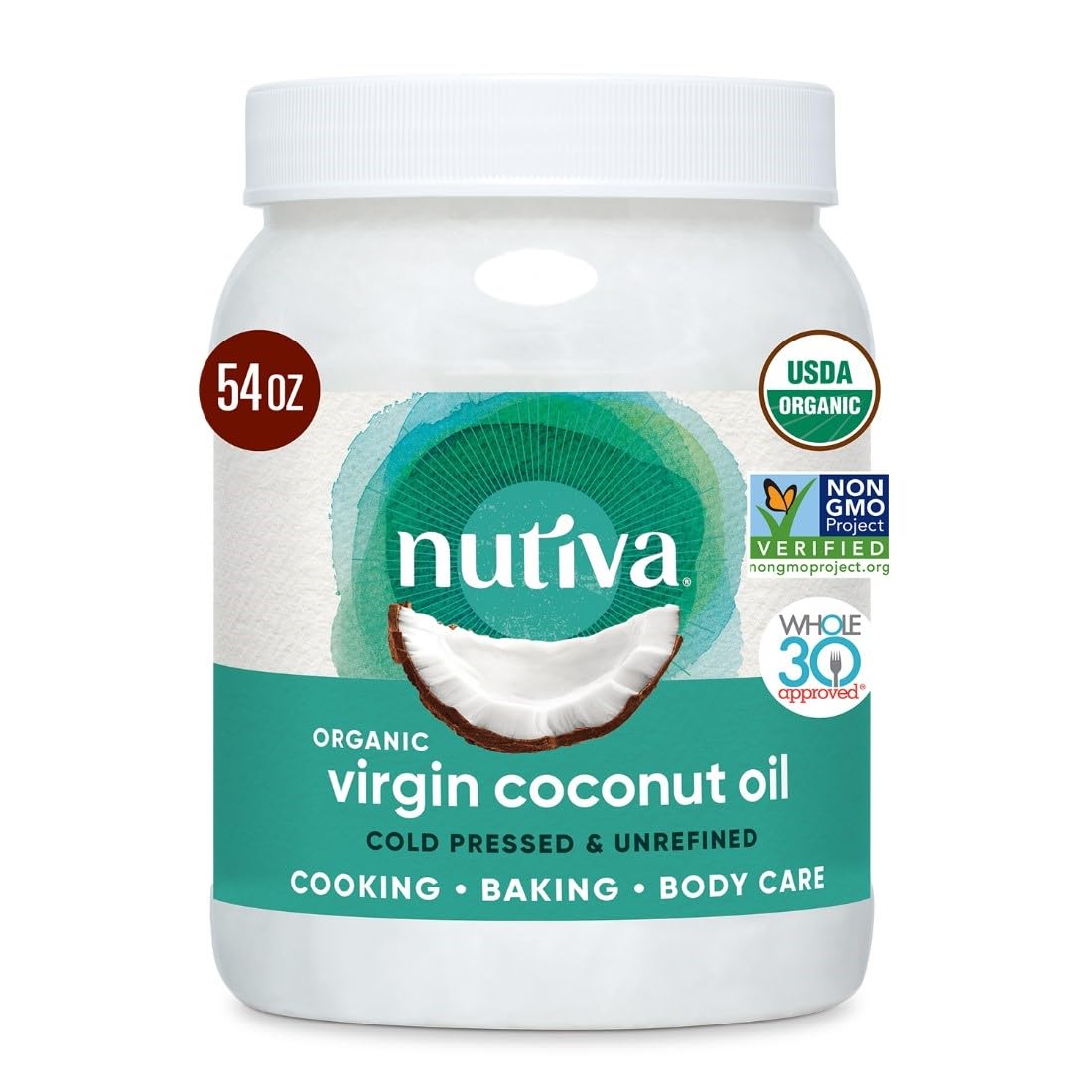 Nutiva Organic Cold-Pressed Virgin Coconut Oil, 1.6 L | Organic, Non-GMO, Fair Trade | Vegan, Keto, Paleo | Fresh Coconut Flavor and Aroma for Cooking & Healthy Skin and Hair
