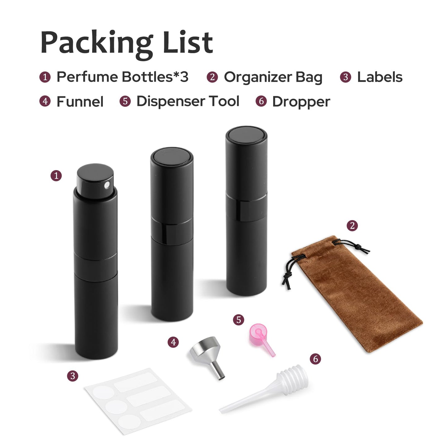Lisapack Perfume Travel Spray Bottles - 8ml Mini Cologne Refillable Atomizer Decanter for Men - Small Size Travel Essentials Perfume Refill Decant Dispenser for Women Purse Pocket 3PCS Black - Available at All In One Marketplace Canada