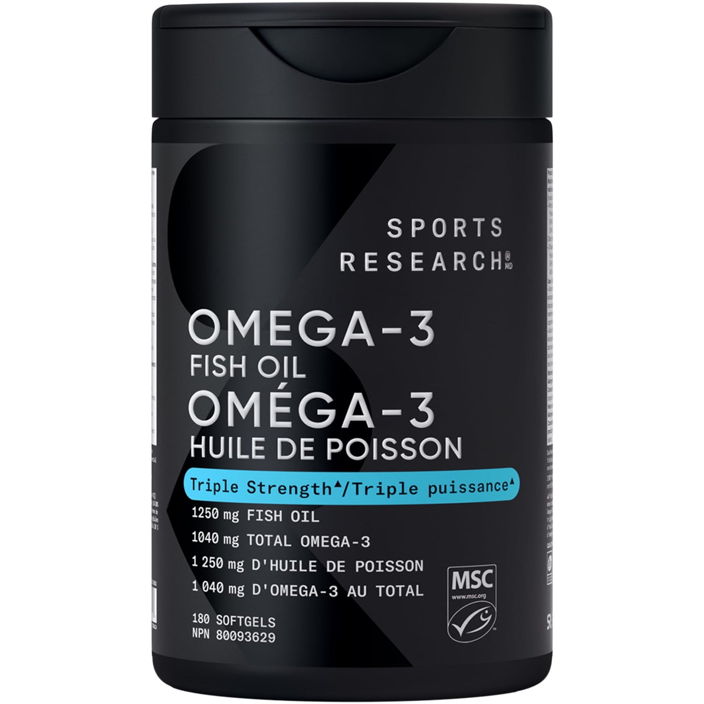Sports Research® Triple Strength Omega 3 Fish Oil - Burpless Supplement w/EPA & DHA Fatty Acids from Wild Alaskan Pollock - Supports Cognitive Health & Brain Function for Men & Women - 1250mg, 180ct