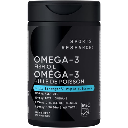 Sports Research® Triple Strength Omega 3 Fish Oil - Burpless Supplement w/EPA & DHA Fatty Acids from Wild Alaskan Pollock - Supports Cognitive Health & Brain Function for Men & Women - 1250mg, 180ct