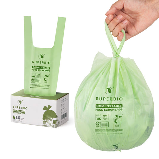 SUPERBIO Compostable Food Scrap Bags, 6L, Small Compost Bags for Counter Top Compost Bin, 50 Count, BPI & OK compost INDUSTRIAL Certified - Available at All In One Marketplace Canada