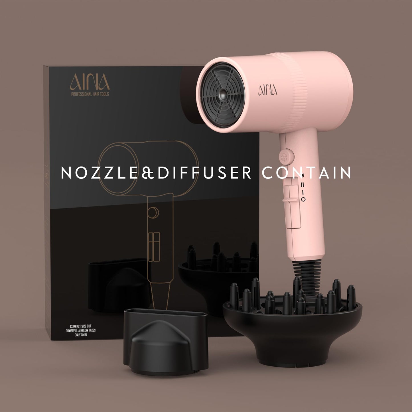 AINA Diffuser Hair Dryer Full-Featured Blow Dryer 110V/1600W(Babe Pink) - Available at All In One Marketplace Canada