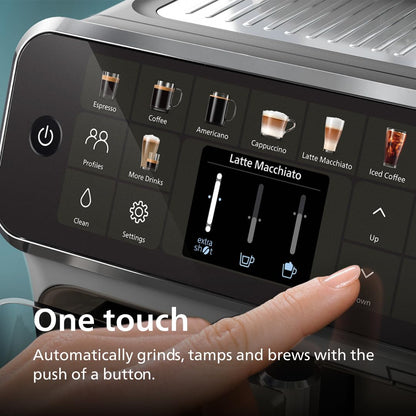 PHILIPS 5500 Series Fully Automatic Espresso Machine, LatteGo Milk System, Integrated Grinder, 20 Hot & Iced Coffee Pre-Sets, Quick Start, SilentBrew, 15-Bar Pressure, Grey Chromed (EP5544/90) PHILIPS