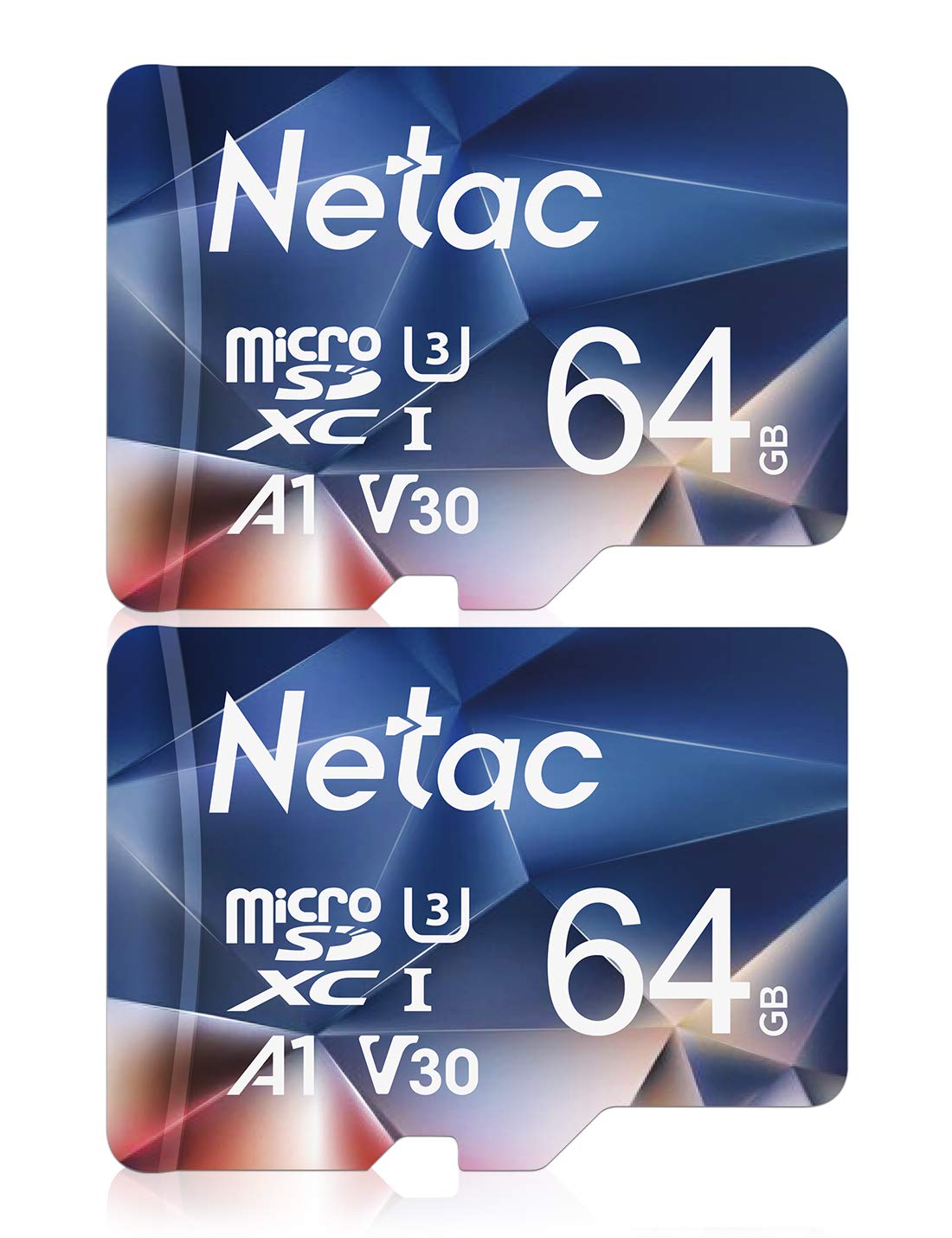 Netac 64GB 2 Pack Micro SD Card Speed up to 100MB/s for Action Cameras, Drones, Smartphones and Tablets, Memory Card SDXC UHS-I C10/U3/V30/A1 EXFAT
