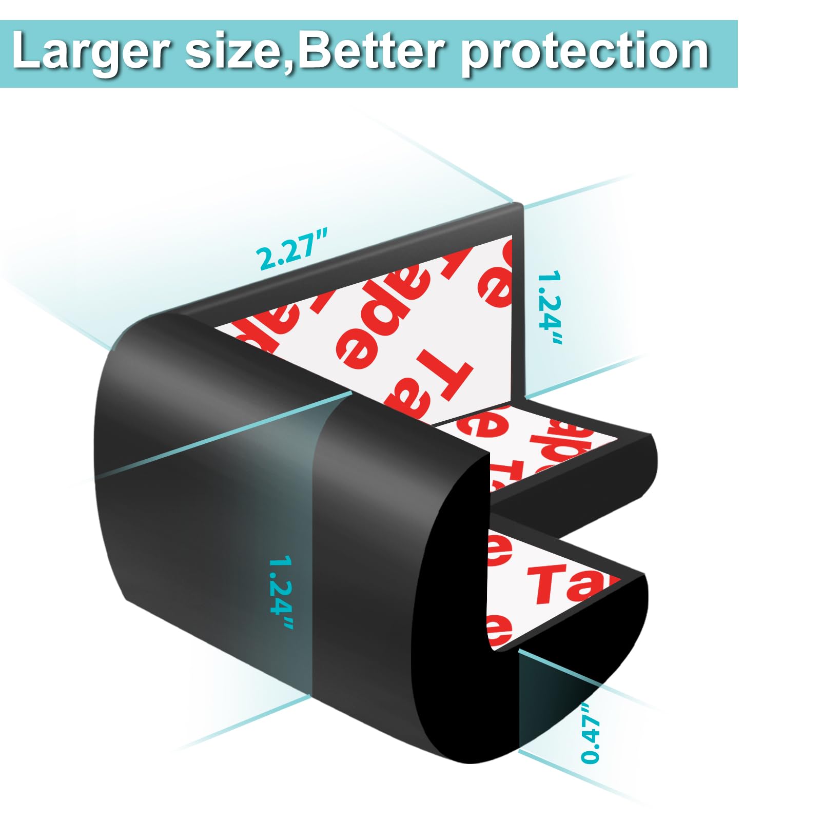 12 Pack Soft Corner Protector Baby Proofing Edge and Corner Guards, Safety Pre-Taped Rubber Foam Furniture Bumper for Fireplace, Table, Stair, Cabinet (Black)