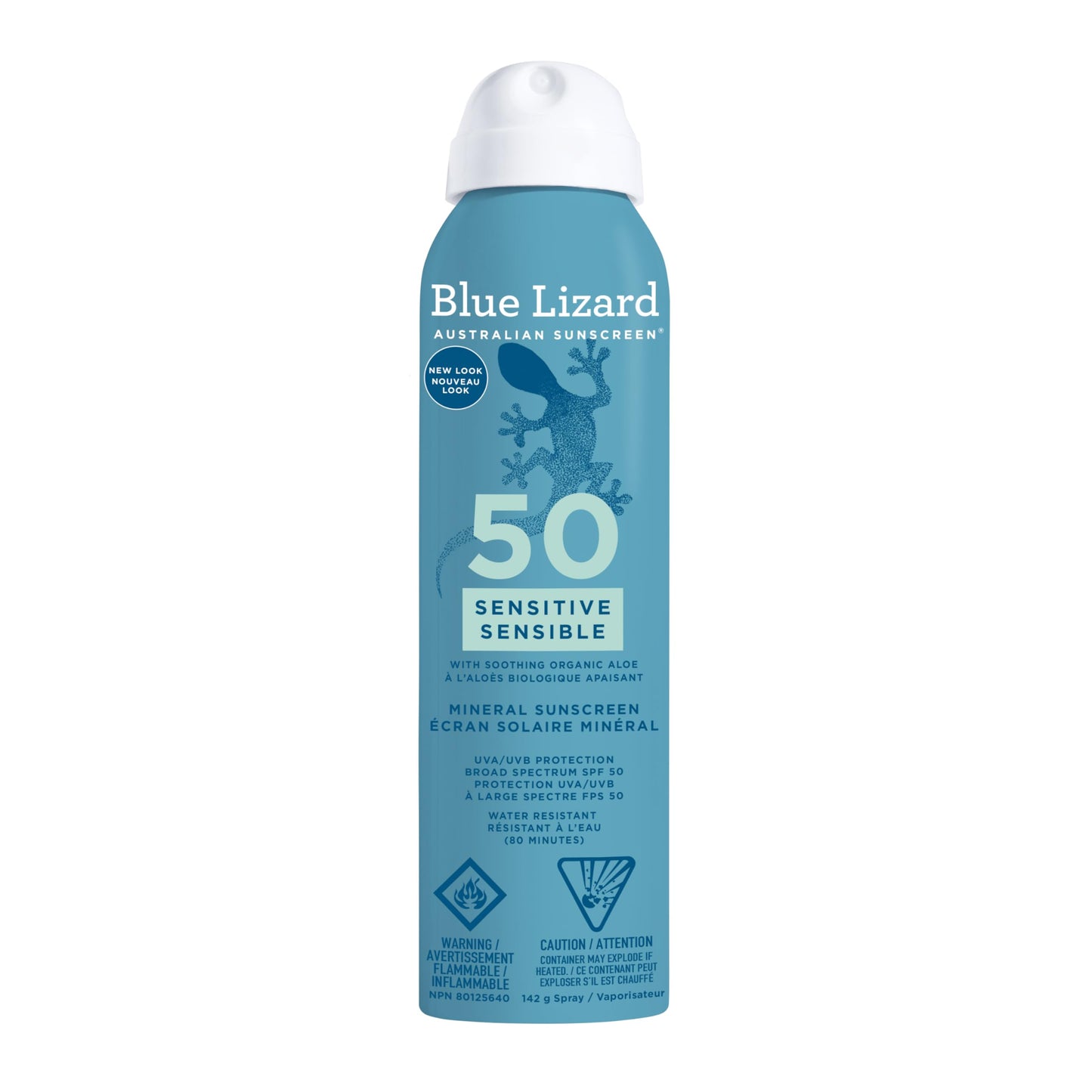 Blue Lizard Sensitive Mineral SPF 50 Spray, Broad-Spectrum UVA/UVB Protection, Water-Resistant, Zinc Oxide Formula, 142 g