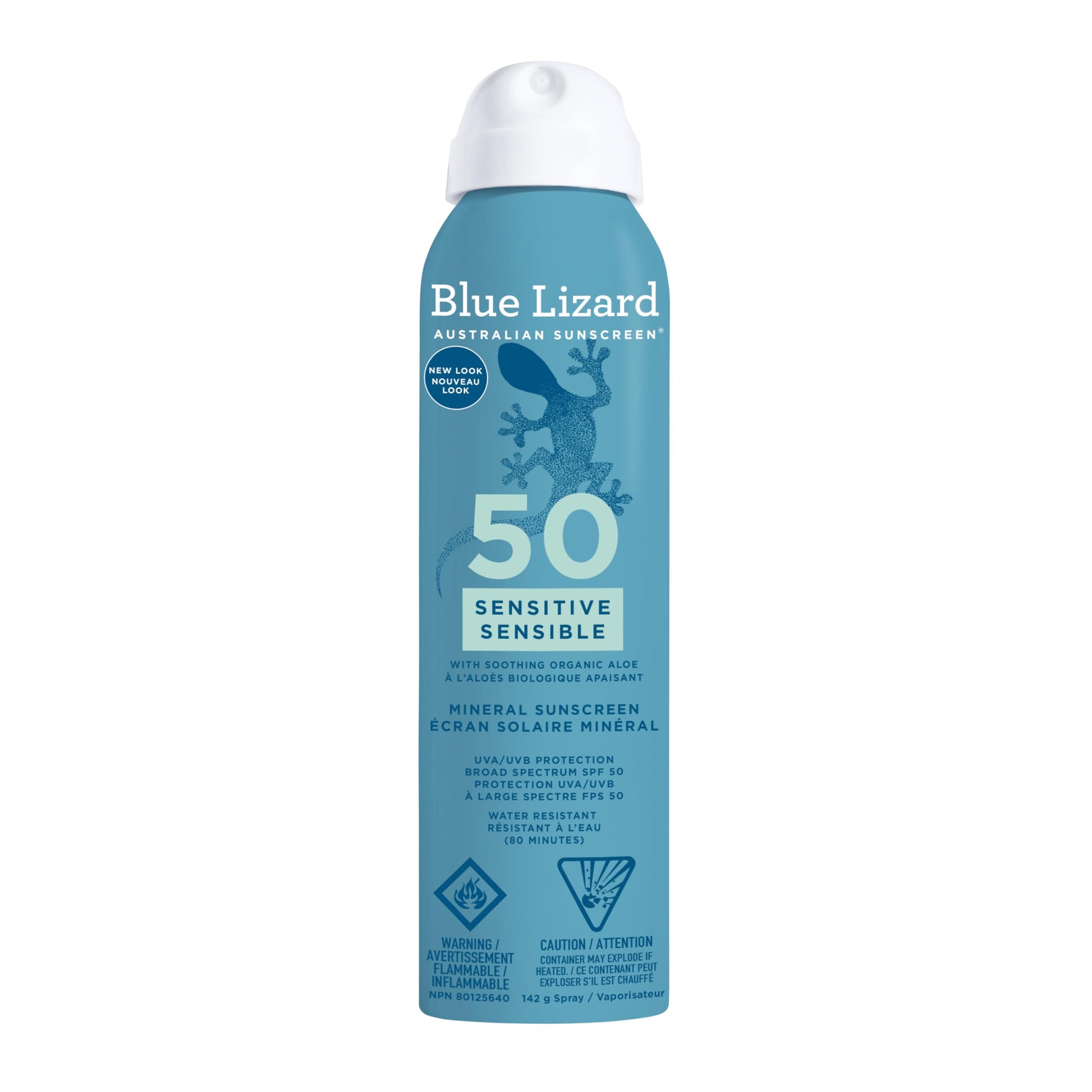 Blue Lizard Sensitive Mineral SPF 50 Spray, Broad-Spectrum UVA/UVB Protection, Water-Resistant, Zinc Oxide Formula, 142 g