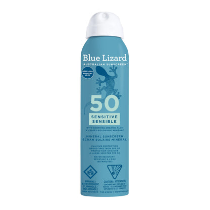 Blue Lizard Sensitive Mineral SPF 50 Spray, Broad-Spectrum UVA/UVB Protection, Water-Resistant, Zinc Oxide Formula, 142 g