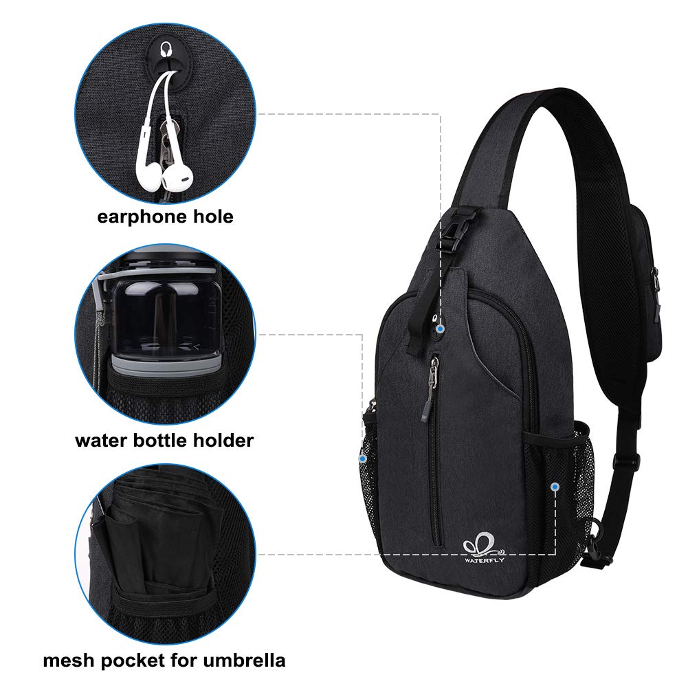 WATERFLY Sling Bag Sling Backpack Crossbody Bag Hiking Daypack for Men Women (Black Color) - Available at All In One Marketplace Canada