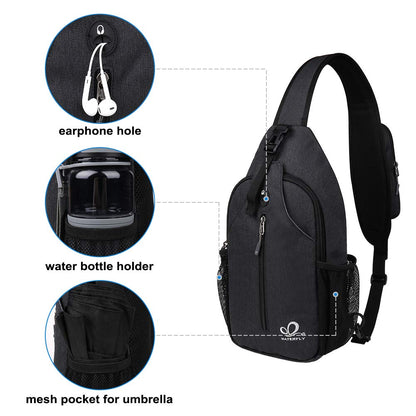 WATERFLY Sling Bag Sling Backpack Crossbody Bag Hiking Daypack for Men Women (Black Color) - Available at All In One Marketplace Canada