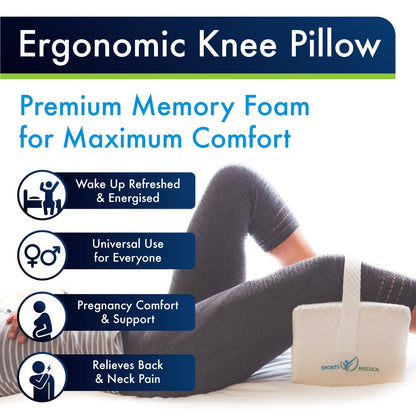 Sports Medica Doctor Developed Ergonomic Knee Pillow for Side Sleepers - eHandbook Included - Memory Foam Spine Alignment Leg Pillow for Sleeping on Side - Hip & Leg Elevation Pillow - Available at All In One Marketplace Canada