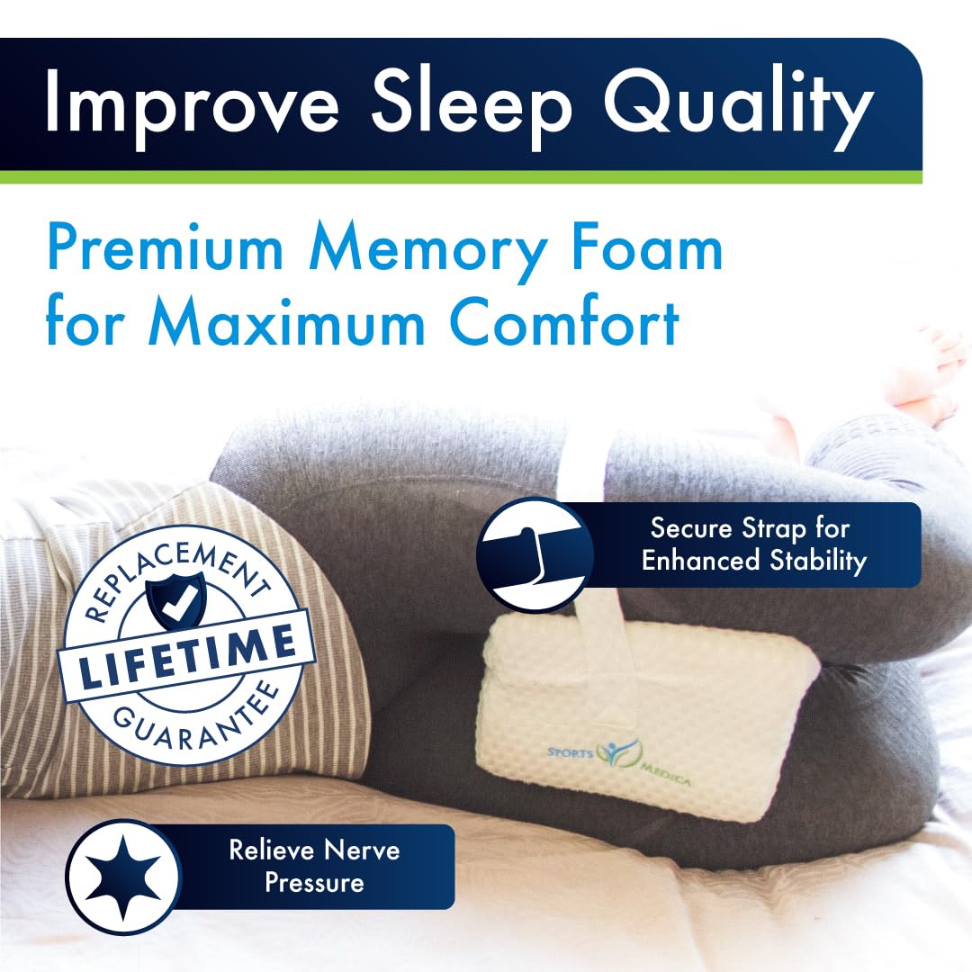 Sports Medica Doctor Developed Ergonomic Knee Pillow for Side Sleepers - eHandbook Included - Memory Foam Spine Alignment Leg Pillow for Sleeping on Side - Hip & Leg Elevation Pillow - Available at All In One Marketplace Canada