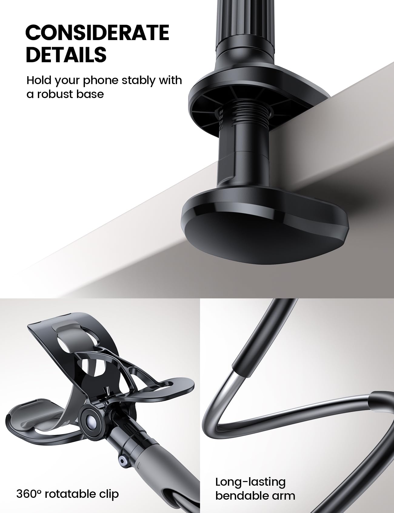 Phone Holder Bed Gooseneck Mount - Lamicall Cell Phone Stand Clamp Clip for Desk, Flexible Lazy Long Arm Headboard Bedside for iPhone 13 14 15 16 17 Pro Max Mini Plus, S24 S25 Ultra, 4-7" Smartphones
