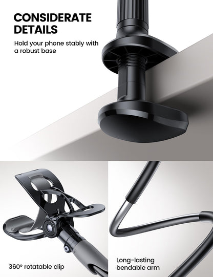 Phone Holder Bed Gooseneck Mount - Lamicall Cell Phone Stand Clamp Clip for Desk, Flexible Lazy Long Arm Headboard Bedside for iPhone 13 14 15 16 17 Pro Max Mini Plus, S24 S25 Ultra, 4-7" Smartphones