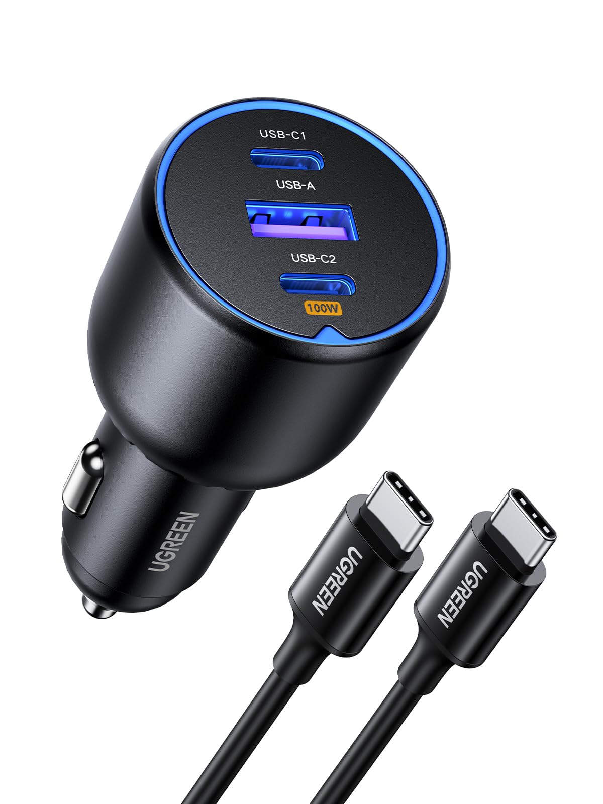 UGREEN 130W Car Charger USB C Fast Charger (with 100W USB C Cable) PD3.0 QC4.0 PPS Fast Charging Car Adapter Compatible with, MacBook, iPhone 17 16 15 14 Pro Max, Galaxy S25 S24 Ultra, iPad - Available at All In One Marketplace Canada