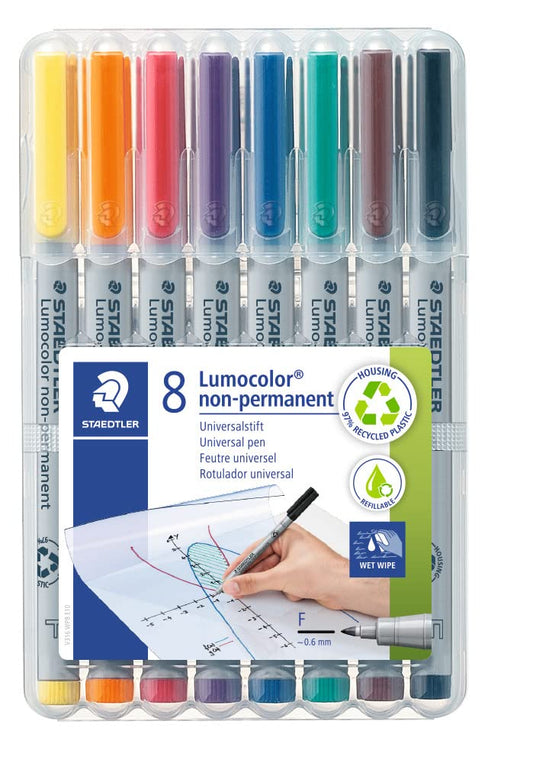 STAEDTLER Lumograph Non-Permanent Wet Erase Marker Pens, Fine Tip Refillable Colored Markers, 8 Pack 🍁 All In One Marketplace Canada Staedtler