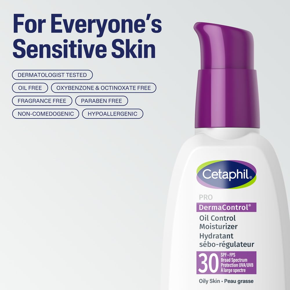 Cetaphil PRO DermaControl Face Sunscreen SPF 30, Oil Control Moisturizer for Oily Sensitive Skin, Broad Spectrum Matte Finish with Zinc Complex, Dermatologist Recommended, 120ml - Available at All In One Marketplace Canada