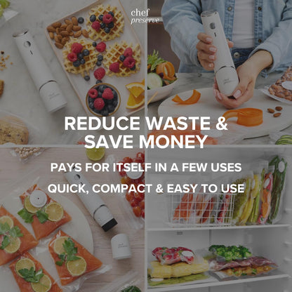 Chef Preserve Compact Vacuum Sealer for Food (Vacuum Sealer Machine + 30 Reusable Vacuum Bags) Powerful Handheld Vacuum Sealer Machine, Seal Meal Saver, Portable Food Sealer - Available at All In One Marketplace Canada