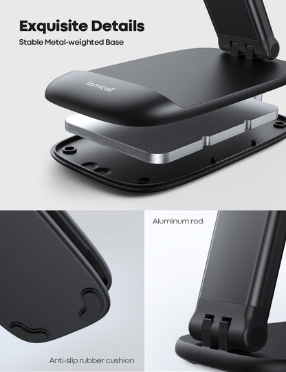 Lamicall Foldable Phone Stand for Desk - Height Adjustable Cell Phone Holder Portable Cellphone Cradle Desktop Dock Mom Gift Compatible with iPhone 14 15 16 17 Pro Max Plus Air, S24 S25 Ultra, 4-8"