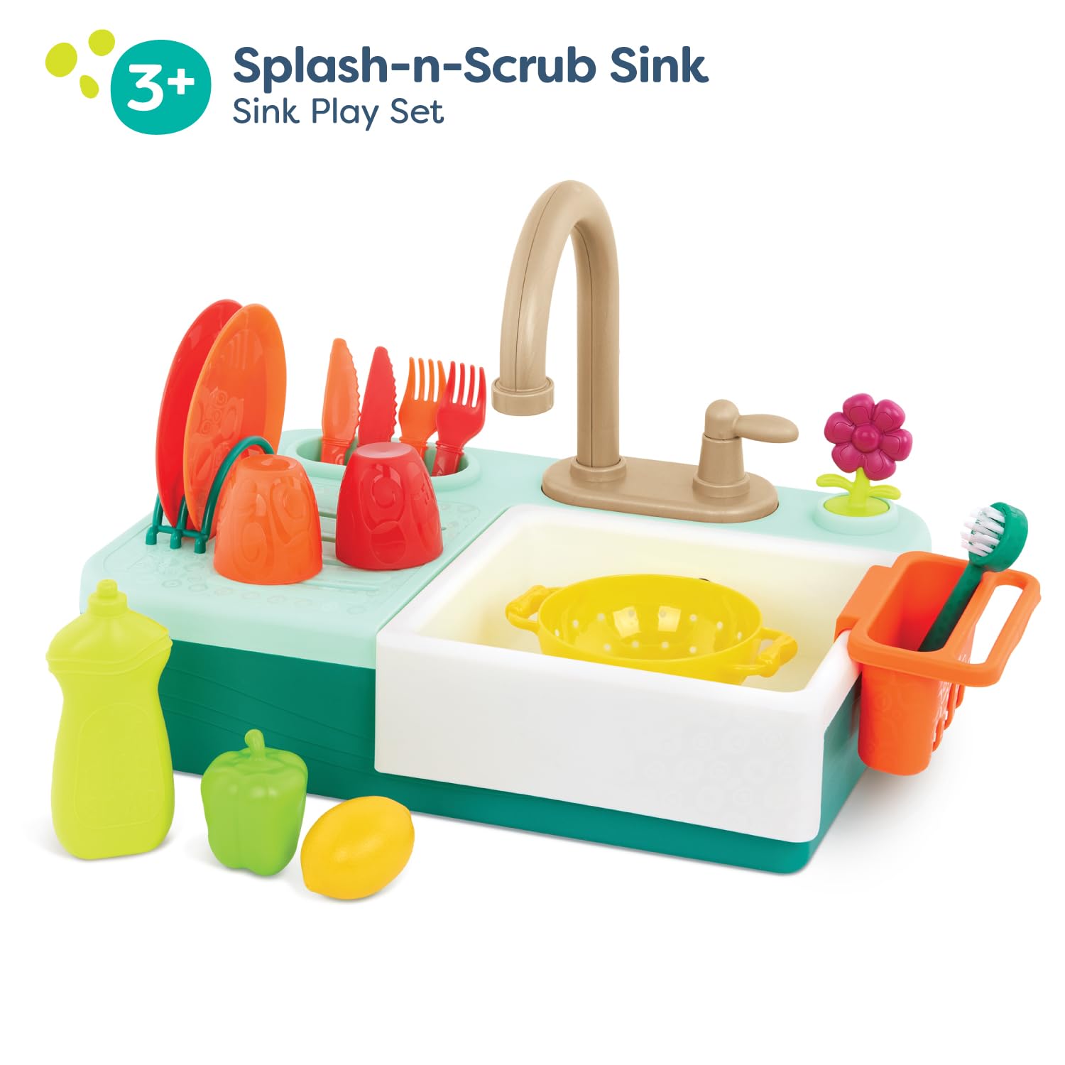 B. toys Play Sink, Splash-n-Scrub Sink with Running Water Faucet B. toys