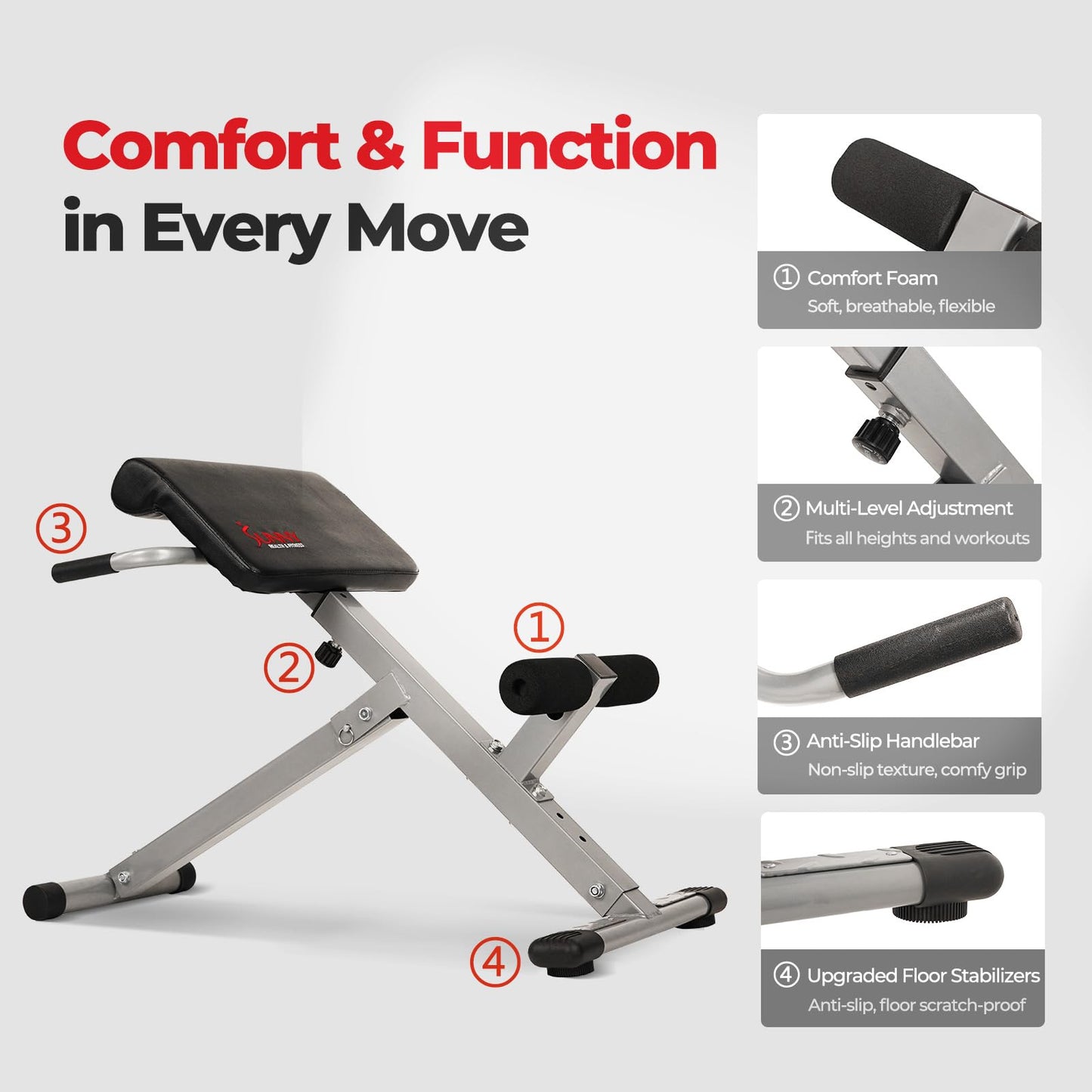 Sunny Health & Fitness Foldable Roman Chair, 45-Degree Hyperextension Bench Sunny Health & Fitness