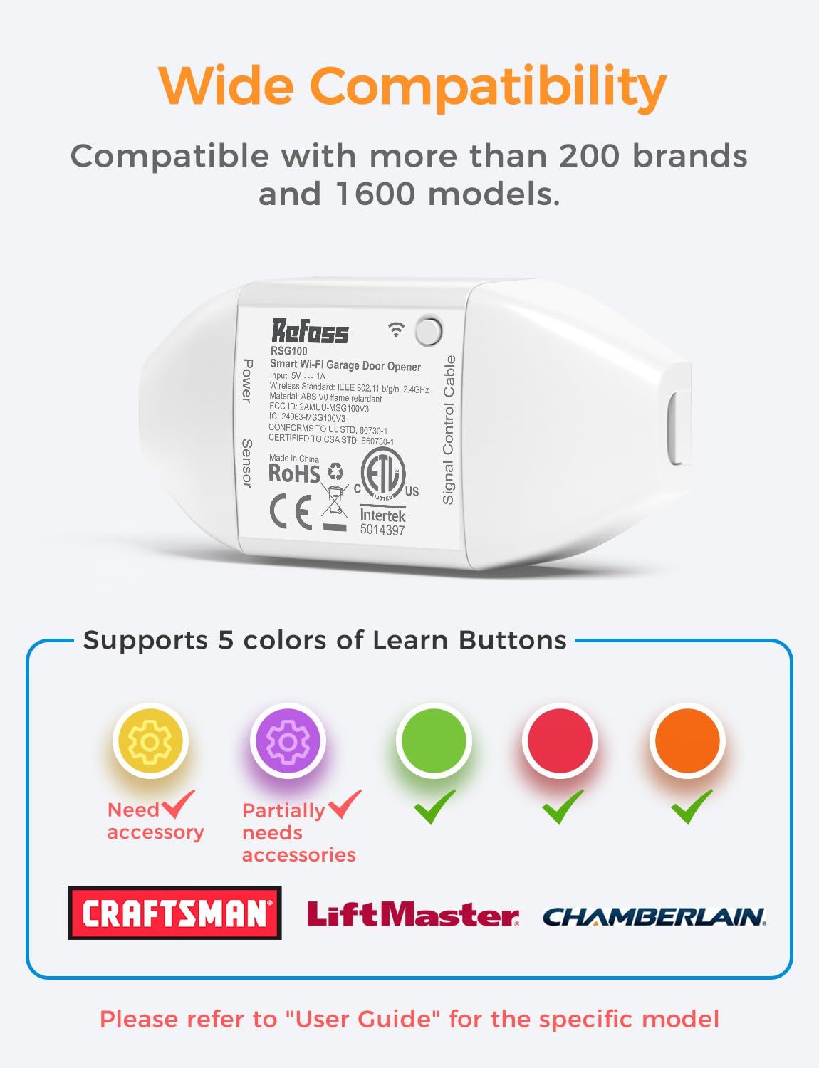 Refoss Smart Wi-Fi Garage Door Opener, Apple HomeKit Supported Refoss