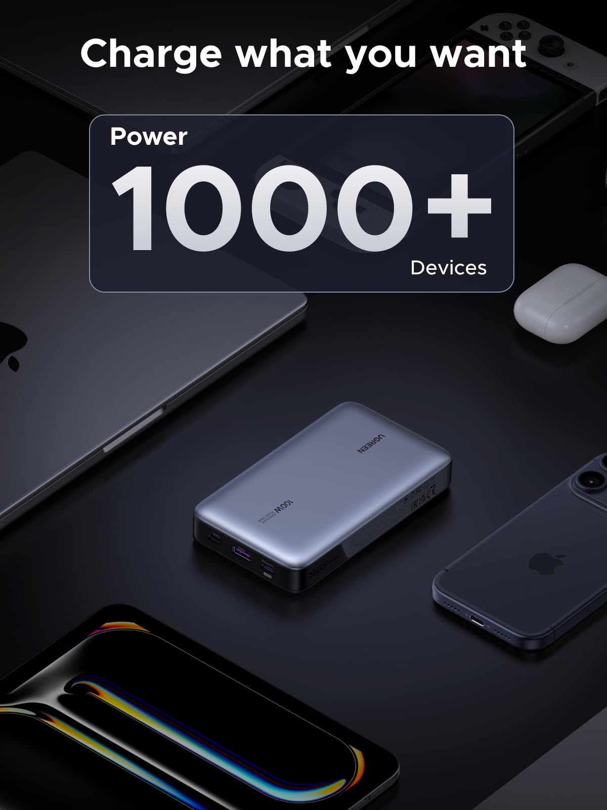UGREEN 100W Power Bank Fast Charge, 3Ports USB C 20000mAh Portable Charger Fast Charging, 65W Fast Recharge Laptop Battery Bank, Compatible for MacBook Pro Air, Dell, iPad Pro, iPhone 17 Pro Max