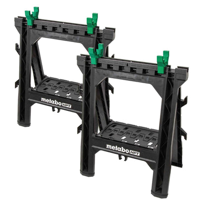 Metabo HPT Folding Sawhorses, 2-Pack, Lightweight Design, 1,200 lbs Capacity, Includes 4 Sawbucks, Ideal for Extra Workstations, Non-Skid Feet for Stability, Built-in Shelf and Cord Hooks, 115772M