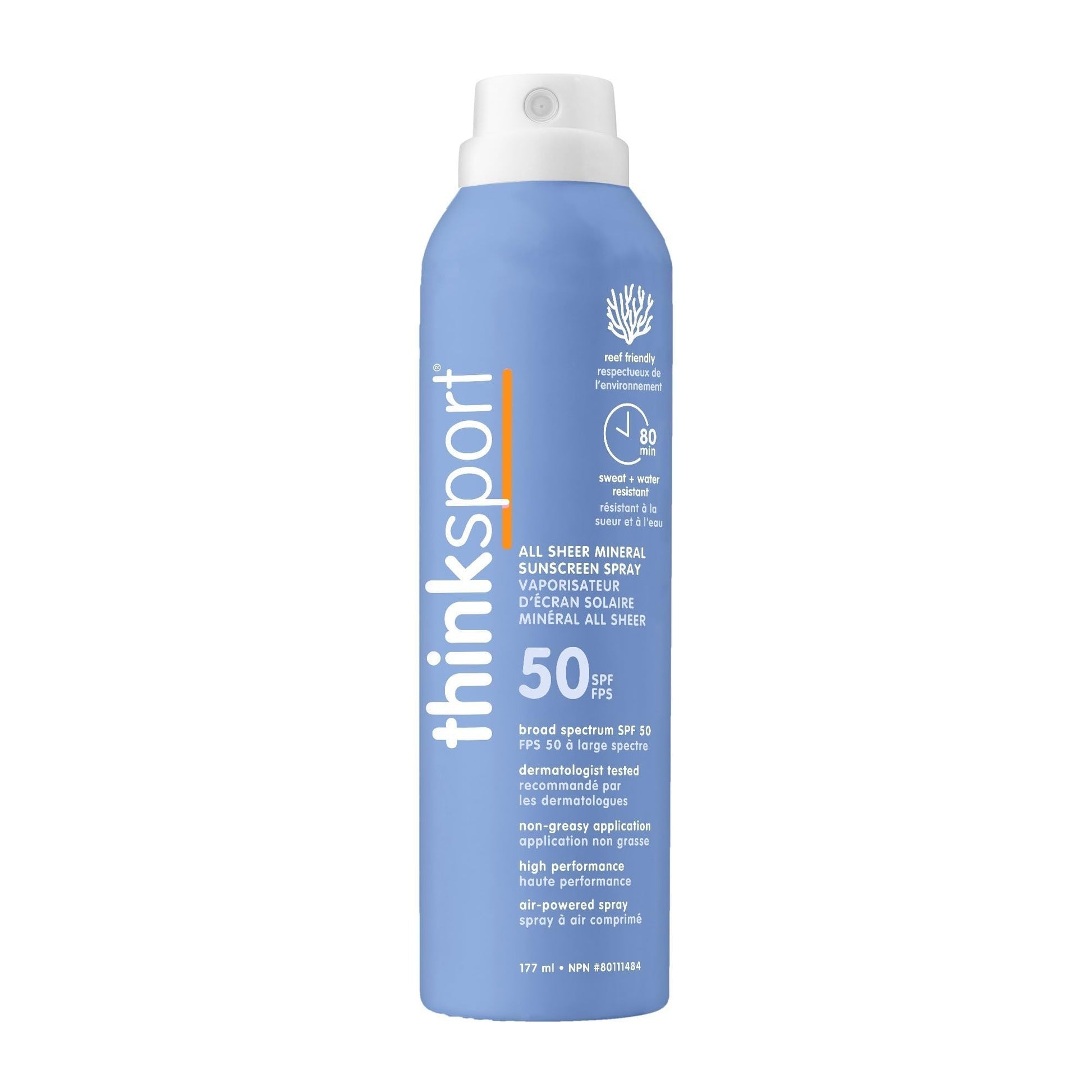 Thinksport SPF 50 All Sheer Mineral Sunscreen Spray – Air Powered, Waterproof Sport Sunscreen Spray – Safe, Natural Zinc Oxide Sun Protection, 6 Fl oz - Available at All In One Marketplace Canada