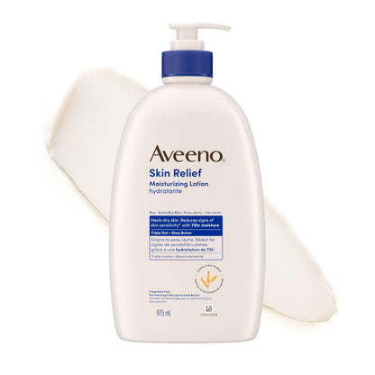 Aveeno Skin Relief Moisturizing Body Lotion Heals Very Dry, Sensitive Skin, fast absorbing Lotion with Soothing Triple Oat & Shea Butter Formula, Fragrance Free Lotion, Non-Comedogenic, 975mL