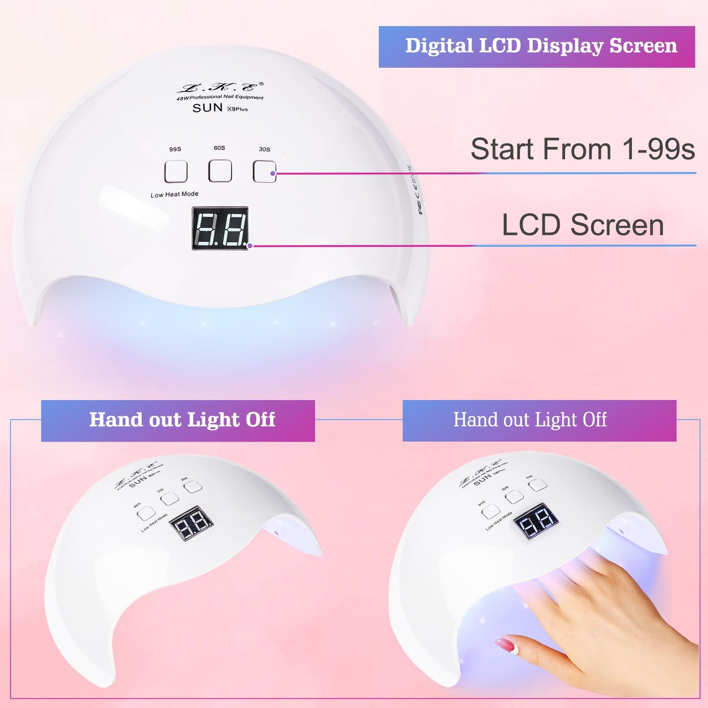 UV Nail Light, LKE Nail Dryer UV Light for Gel Nails with 3 Timers Professional UV LED Nail Lamp for Gel Nail Polish Kit Nail Art Tools Accessories in Home Use