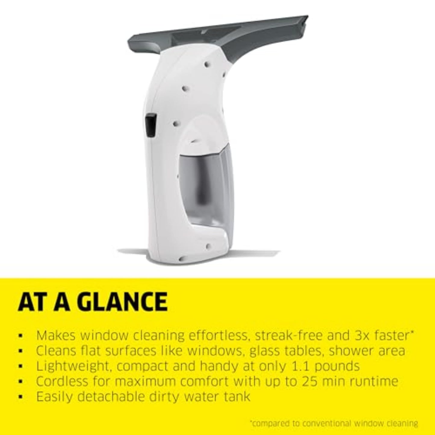 Kärcher WV1 Plus - 2-in-1 Electric Window Vacuum Squeegee - Cleans Showers, Mirrors, Glass, and Countertops - 10 in. Squeegee Blade - White - Available at All In One Marketplace Canada