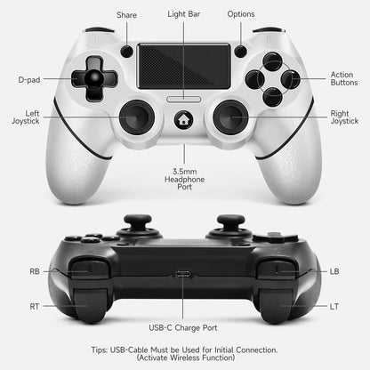 AceGamer 2 Pack for PS4 Controller, Wireless Controller for PS4/Slim/PC, with Non-Slip Grip of Both Sides and USB-C Cable! (Black and White)