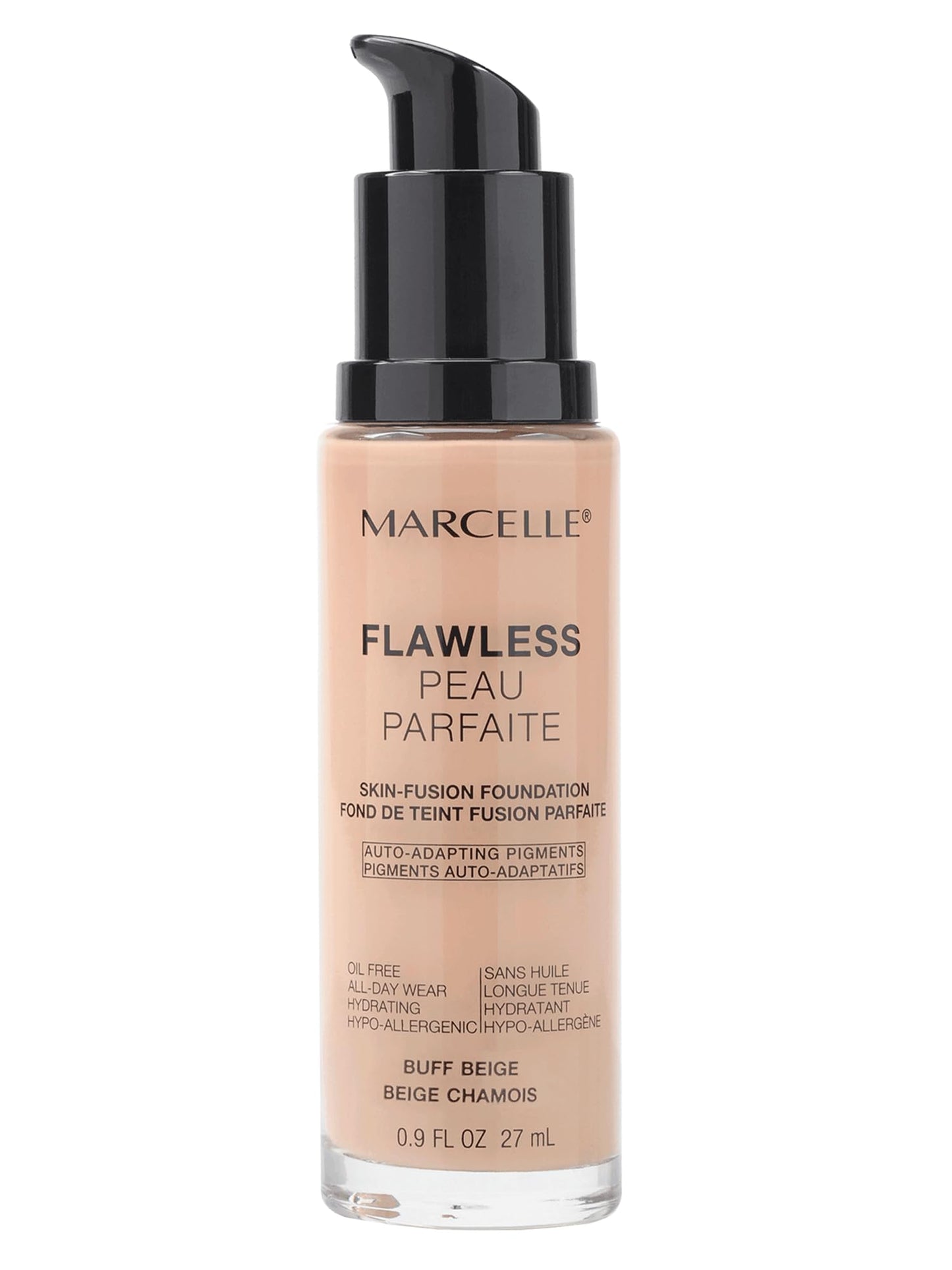 Marcelle Flawless Skin-Fusion Foundation, Buff Beige, Medium Coverage, Natural Finish, Waterproof, Hypoallergenic, Fragrance-Free, Cruelty-Free, Paraben-Free, Non-Comedogenic, Oil-Free, 27 mL MARCELLE