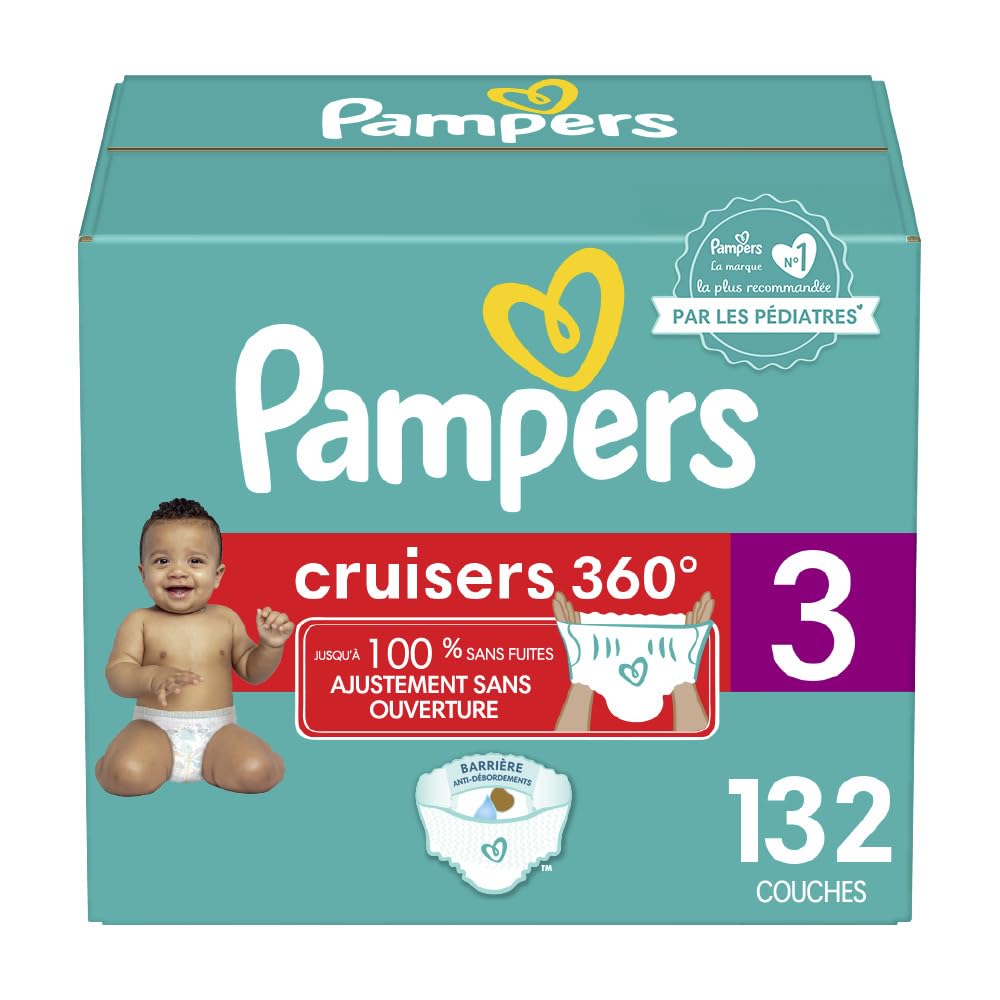 Pampers Diapers - Cruisers 360 degrees - Size 3, 132 Count, up to 100% Leakproof Fit, Designed for Active Babies, Pull On Diaper, EZ Off Tabs Designed for Easy Changes