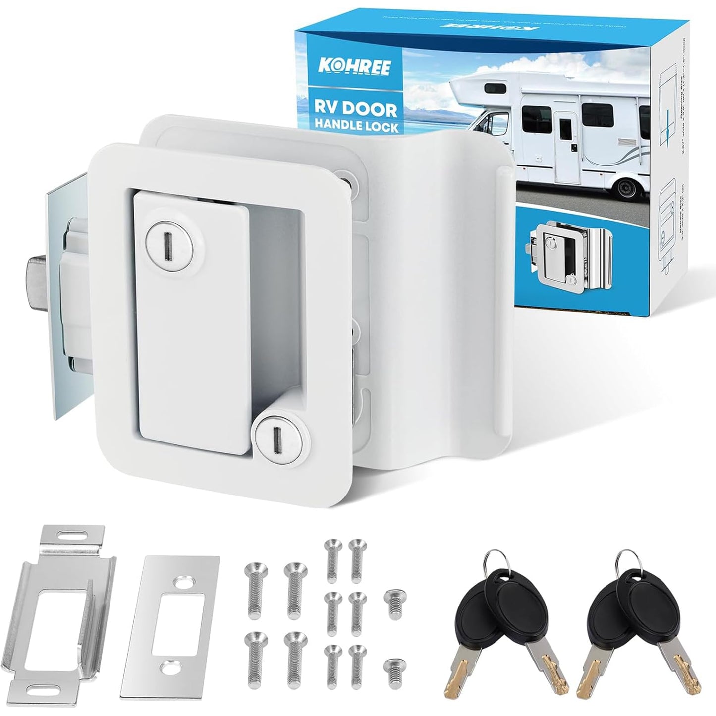 Kohree RV Entry Door Lock Latch Handle with Paddle Deadbolt, Polar White Enclosed Trailer Camper Door Latch with 4 Keys RV Door Lock Replacement -Universal Entrance Security Lock Kit 🍁 All In One Marketplace Canada