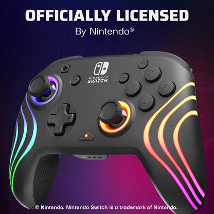 PDP Afterglow Wave Wireless RGB Gaming Controller - Nintendo Switch/Switch Lite/Switch - OLED Model, Nintendo Switch 2, LED Lighting, Rechargeable Battery - Black