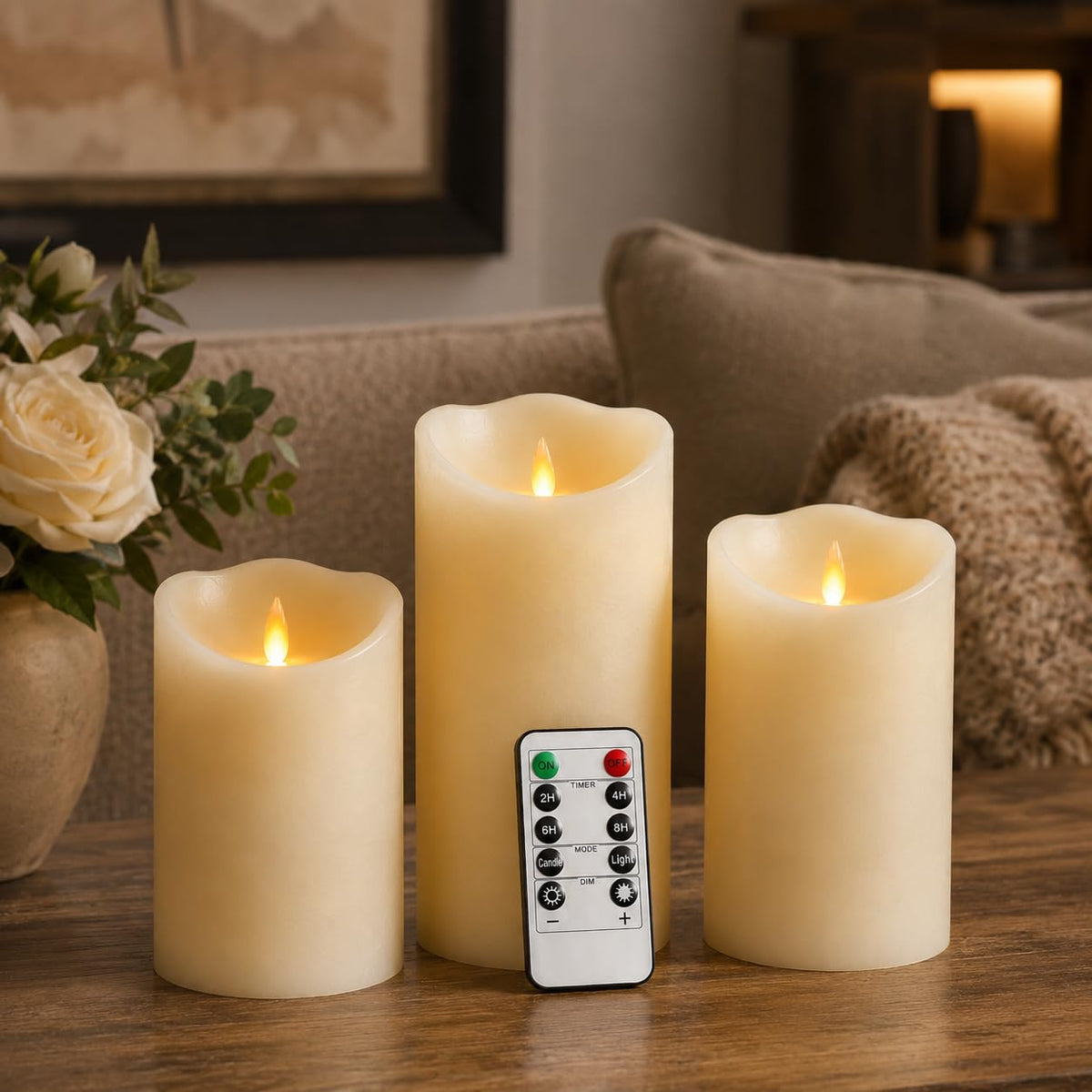 3 Pack Ivory Slant Top Flameless Candles, Real Wax Moving Flame LED Taper Candles with Remote Control, Battery Operated Flickering Candles for Home, Wedding, Christmas Holiday Decor 🍁 All In One Marketplace Canada