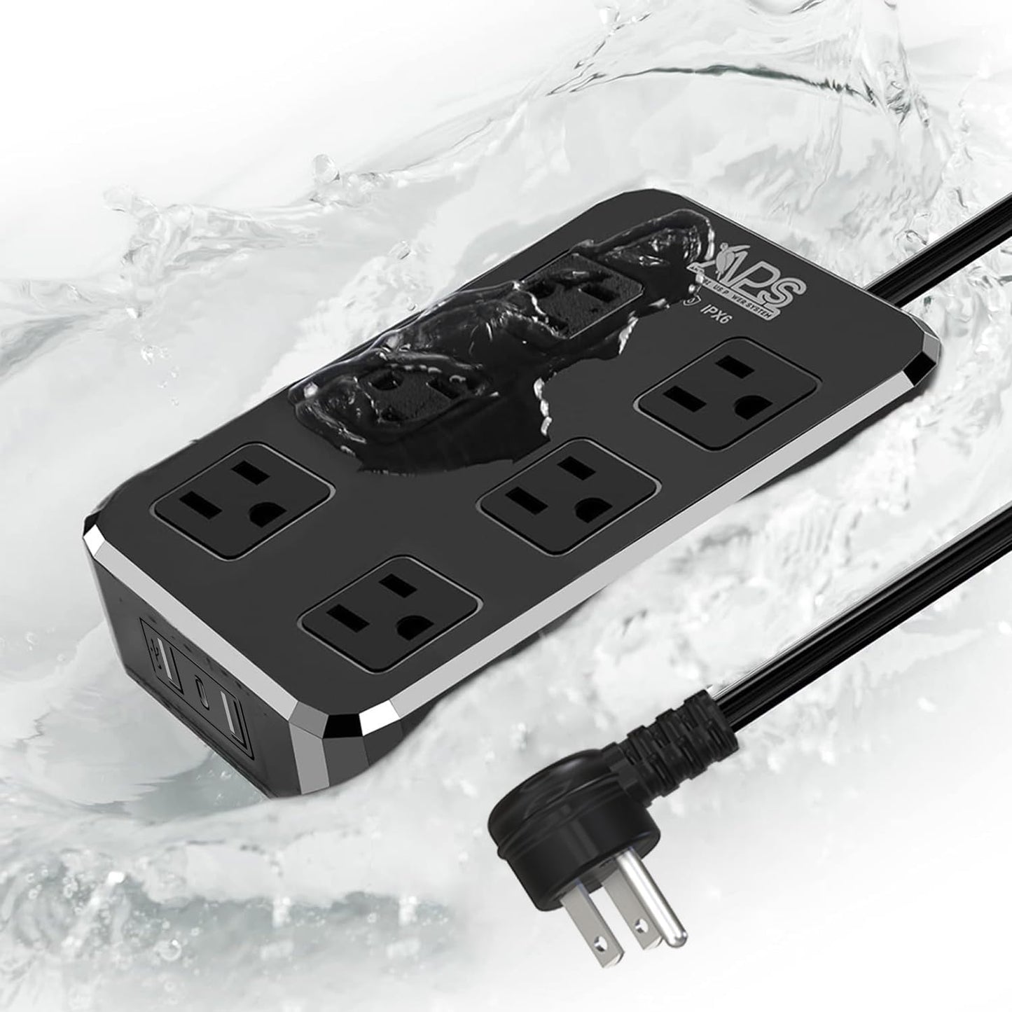 Outdoor Power Strip Weatherproof, Waterproof Surge Protector with 6 Wide Outlet with 3 USB Ports, 6FT Long Extension Cord,1875W Overload Protection，Outlet Extender for Christmas Lights ETL Black - Available at All In One Marketplace Canada