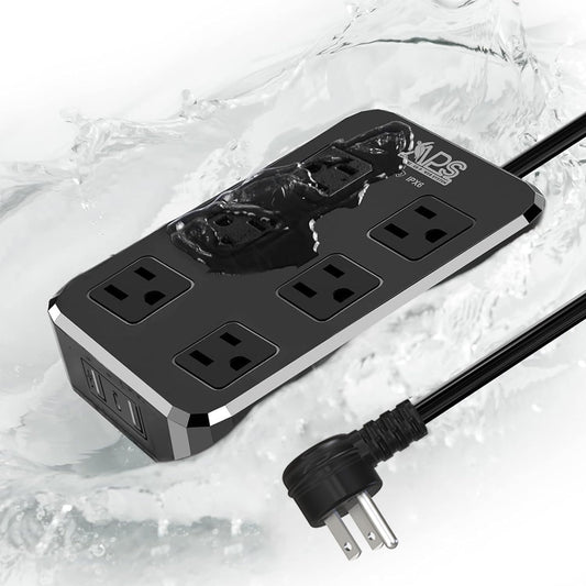 Outdoor Power Strip Weatherproof, Waterproof Surge Protector with 6 Wide Outlet with 3 USB Ports, 6FT Long Extension Cord,1875W Overload Protection，Outlet Extender for Christmas Lights ETL Black - Available at All In One Marketplace Canada
