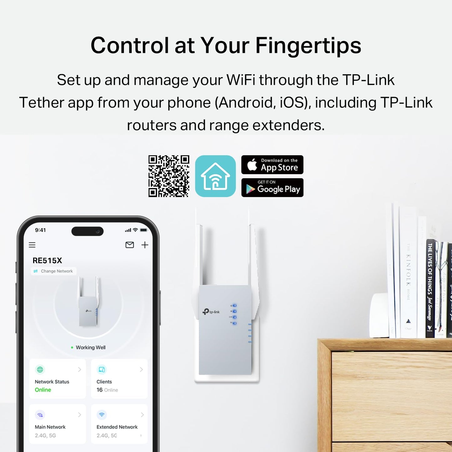 TP-Link AX1500 WiFi 6 Range Extender w/Ethernet Port (RE515X) - 1.5G Dual-Band Wireless Repeater Amplifier, Up to 1800 Sq. Ft., 64 Devices, Internet Signal Booster, APP Setup, EasyMesh Compatible TP-Link
