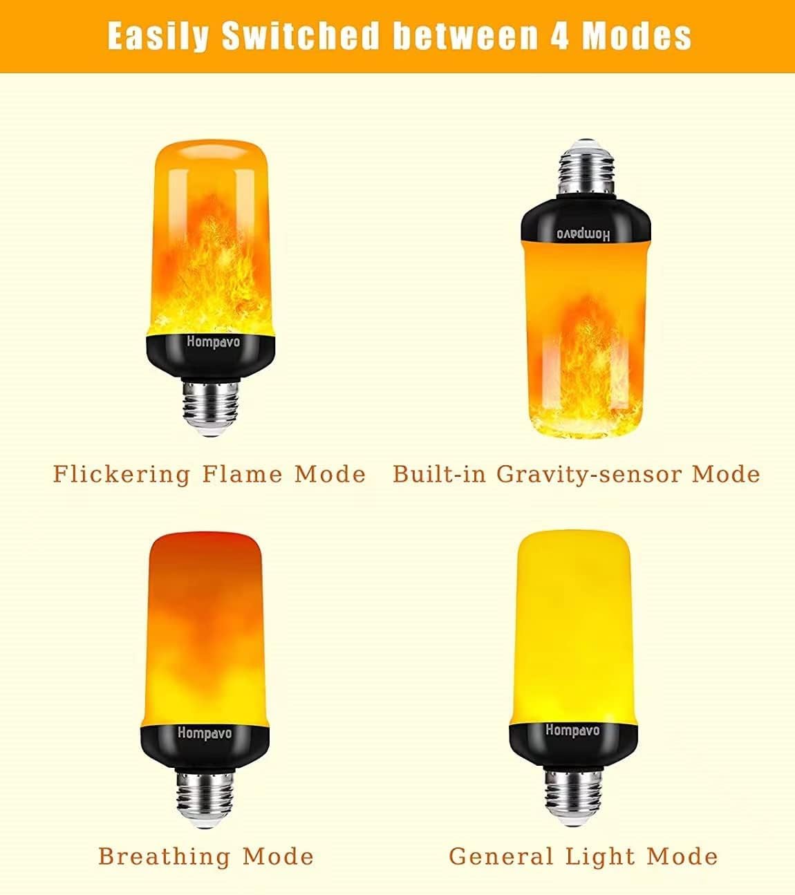 【Upgraded】 Hompavo LED Flame Light Bulb, 4 Modes Flickering Light Bulbs with Upside Down Effect, E26/E27 Base Flame Bulb for Halloween, Christmas, Party, Indoor and Outdoor Home Decoration (4 Pack) 🍁 All In One Marketplace Canada