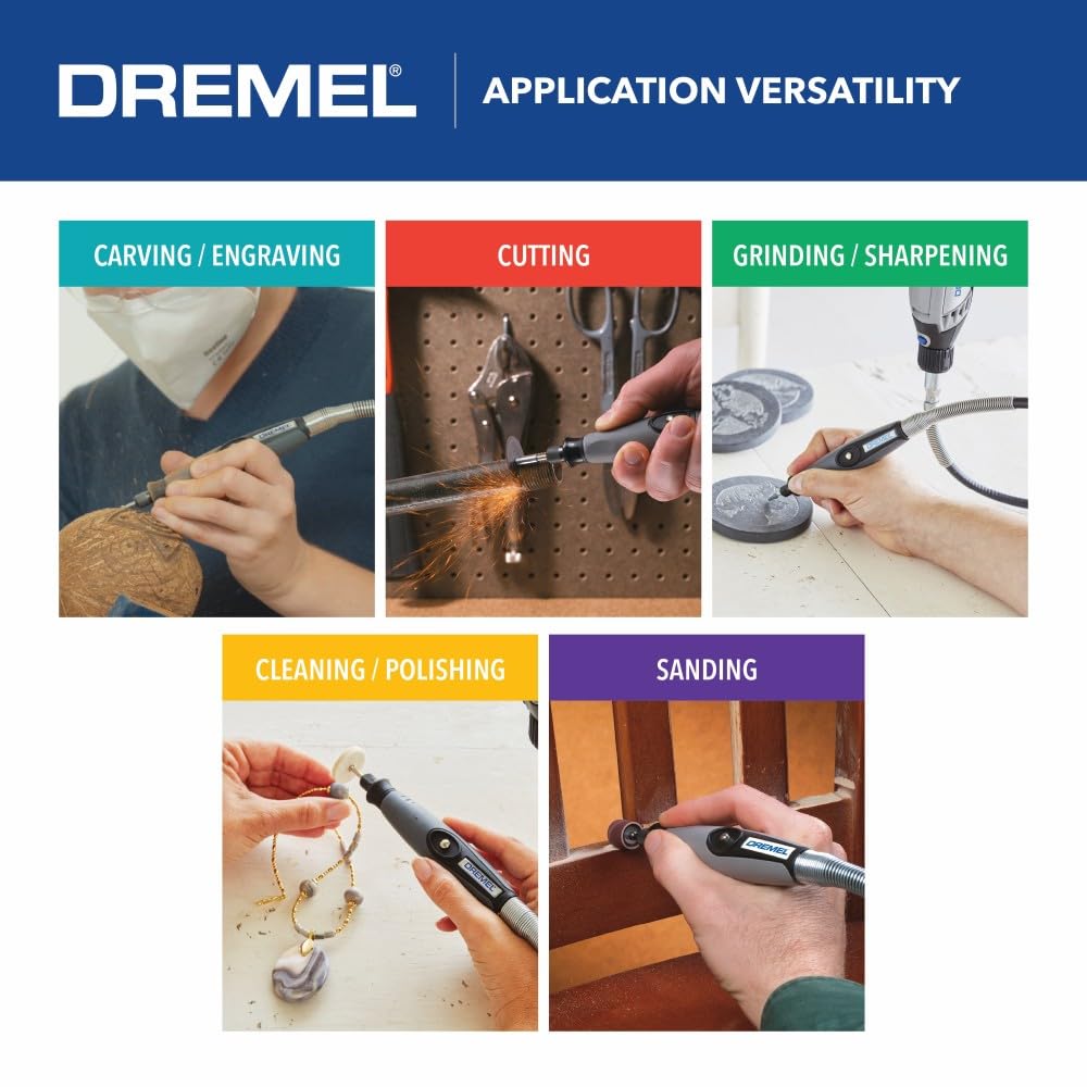Dremel Flex Shaft Rotary Tool Attachment with Comfort Grip and 36” Long Cable-Engraver, Polisher, and Mini Sander-Ideal for Detail Metal Engraving, Wood Carving, and Jewelry Polishing, 225-02, Grey Dremel